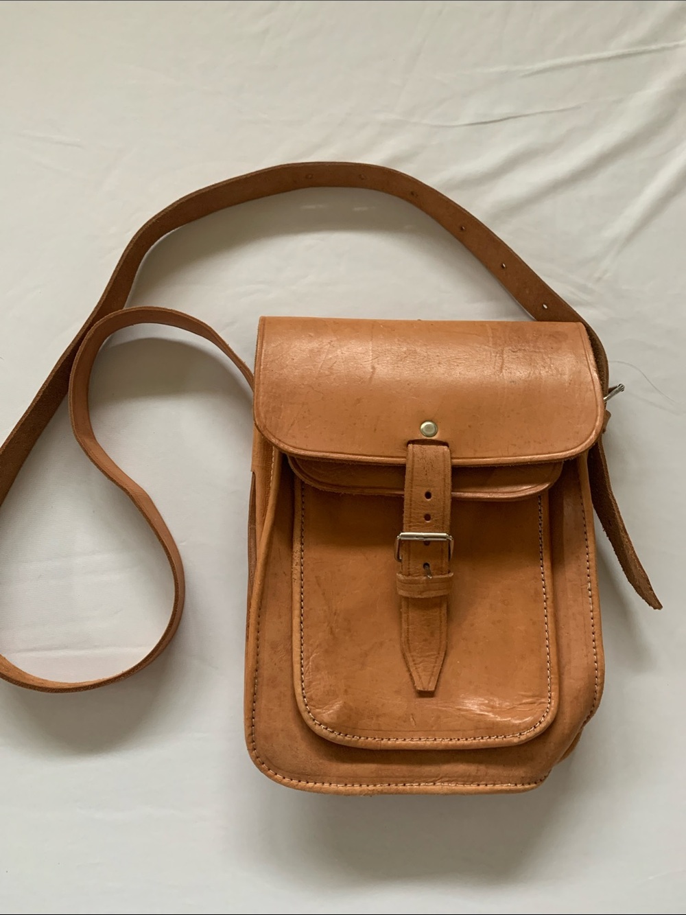 Vintage handcrafted leather crossbody bag bohemian festival artisan custom 8x11